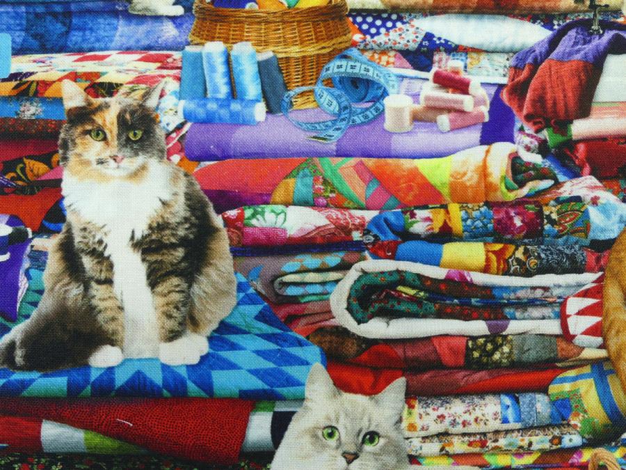 Preview: Patchwork Stoff Katzen Nähmaschin Quilt